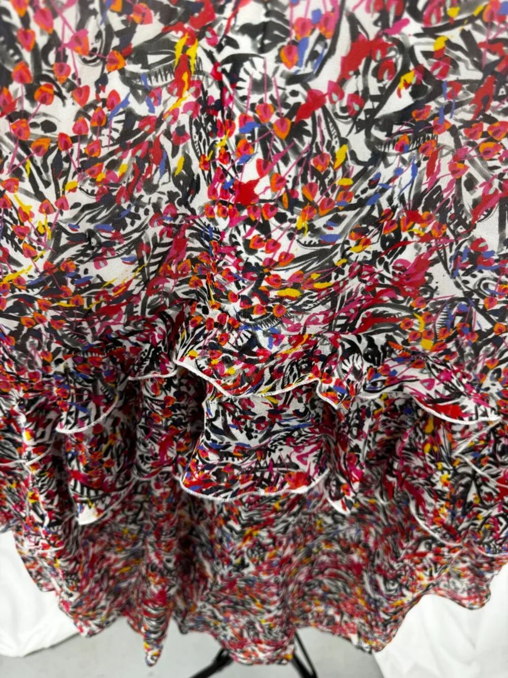 SALONI Tilly Silk Ruffled Mini Dress Pink White Floral 100% Silk Sz 8 - Picture 9 of 16